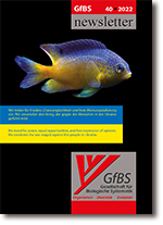 Cover des 40. Newsletters: blau-gelber Riffbarsch Stegastes leucostictus